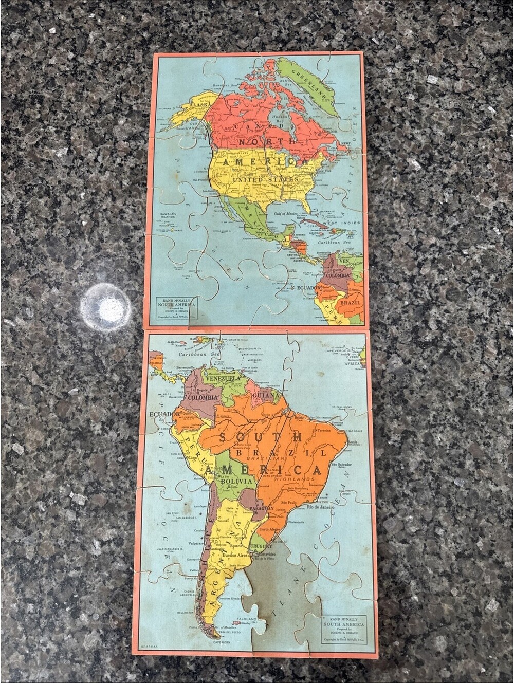 100% Complete Vintage Joseph K. Straus Wooden North & South America Map Puzzle